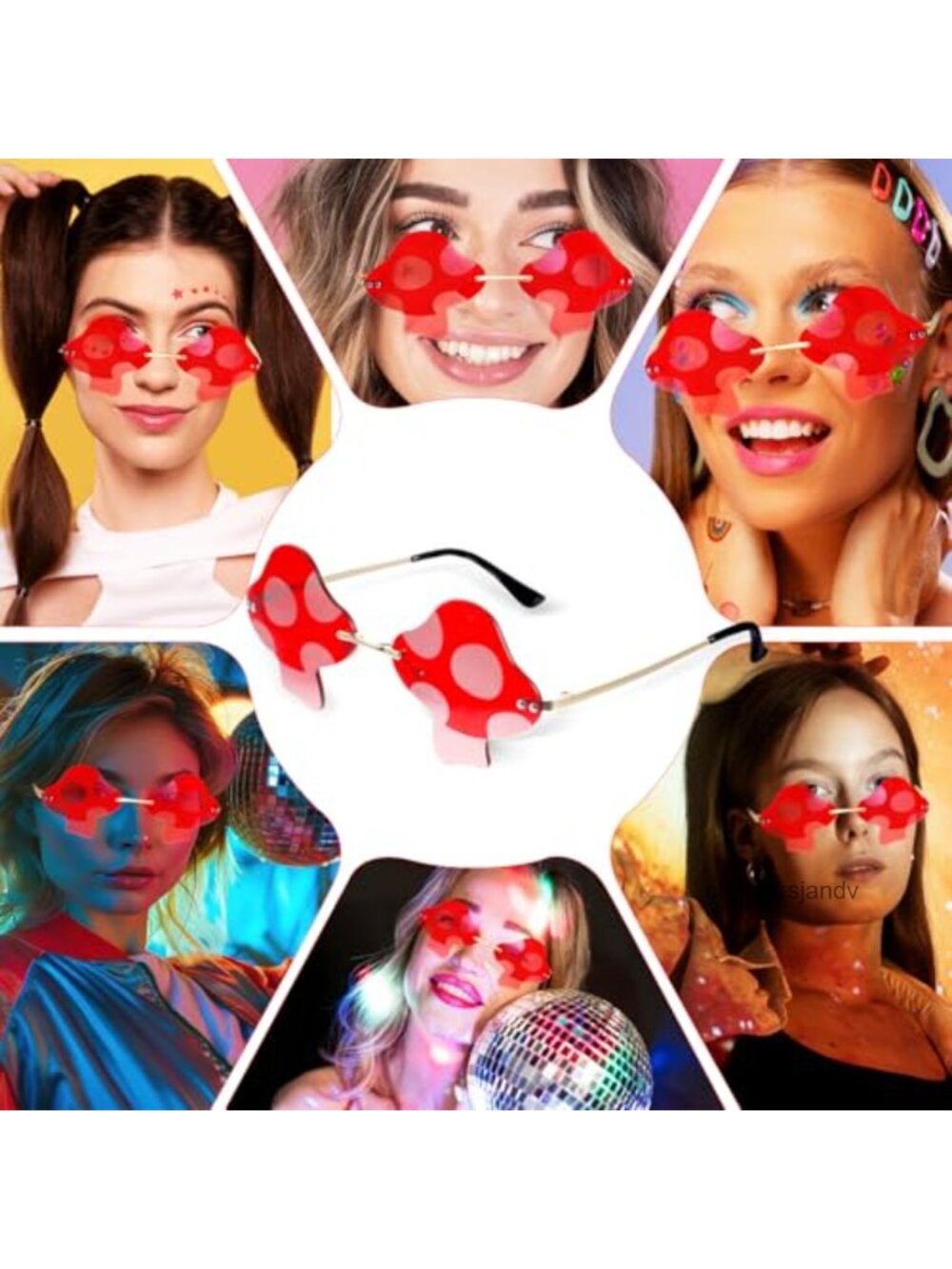 Mushroom Shaped Rimless Sunglasses Vintage Retro Metal Plastic Unisex - Picture 5 of 6